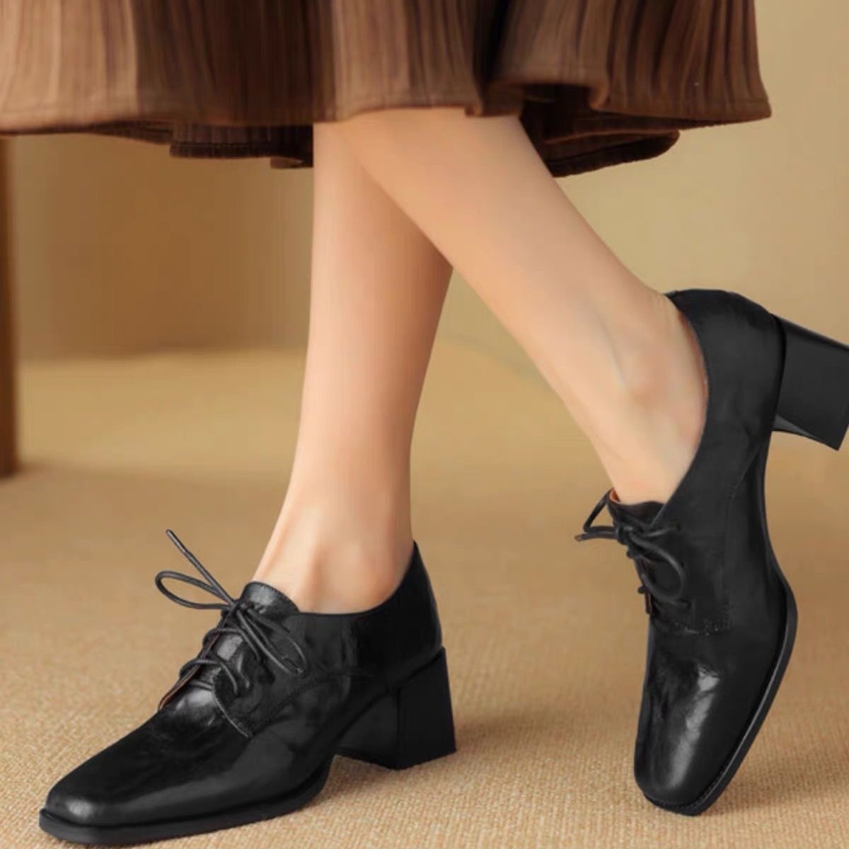 Oxford Lace Up Women - 여성용 사각 앞코 레이스업 옥스퍼드 슈즈,