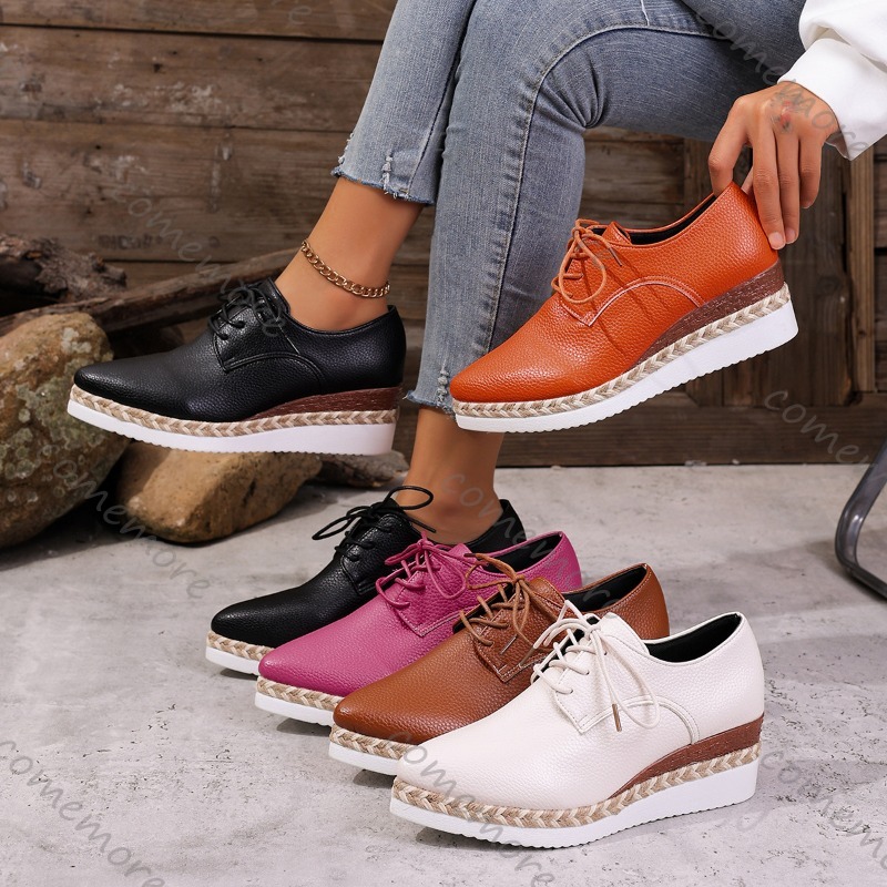 Oxford Lace Up Women - 가죽 레이스업 여성 웨지 옥스퍼드 슈즈