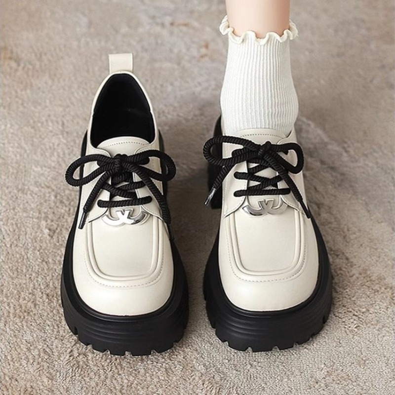 Oxford Lace Up Women - 여성용 화이트 플랫폼 옥스포드 슈즈, 라운드