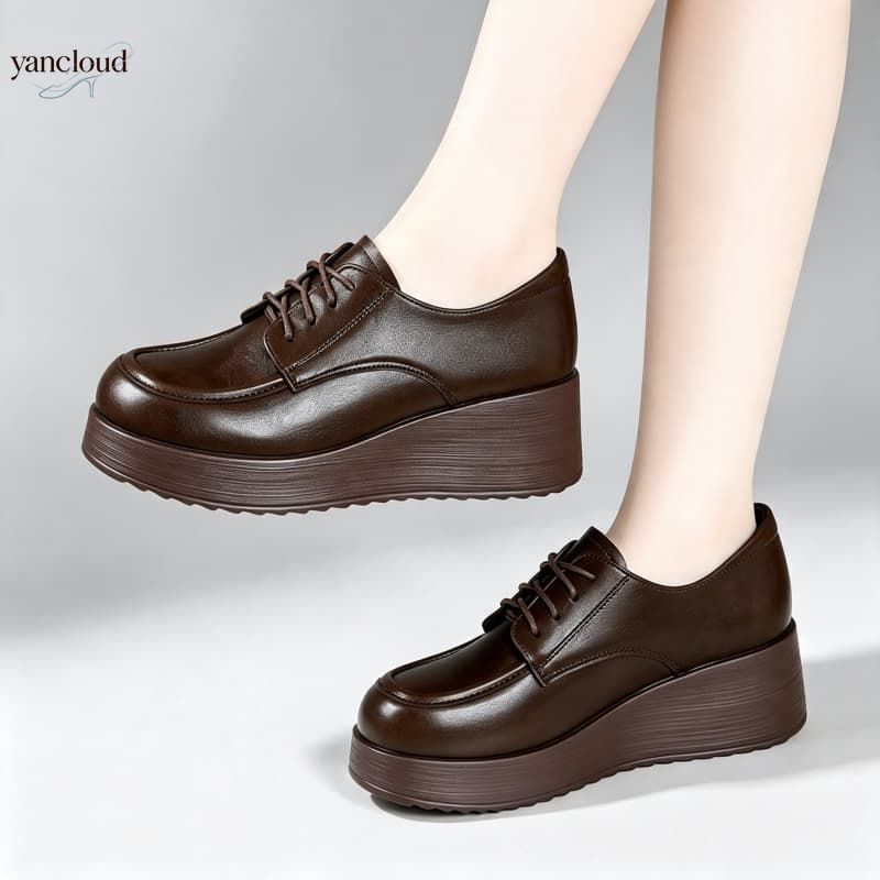 Oxford Lace Up Women - 6cm 편안한 딥 마우스 소프트 가죽