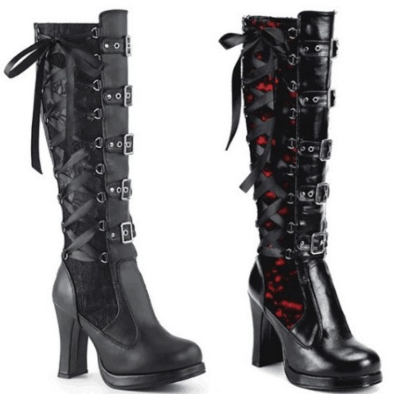 Knee High Boots Women - 펑크 고딕 스타일 여성용 니하이 부츠