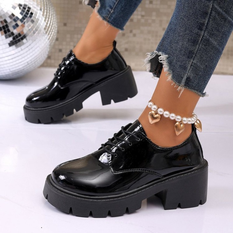 Oxford Lace Up Women - 2026 새로운 여성 봄 블랙 플랫폼