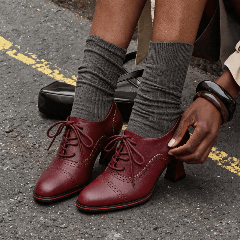 Oxford Lace Up Women - 여성용 인조 가죽 브로그 옥스퍼드 힐