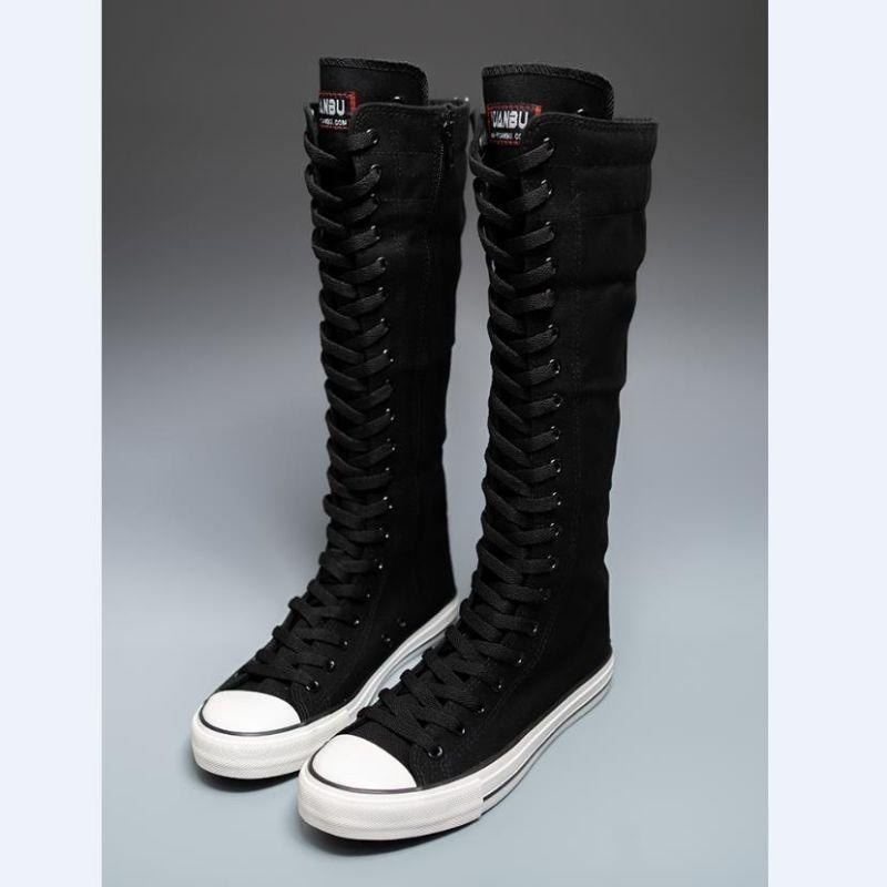 2025 여성용 새로운 하이탑 캔버스 슈즈 한국판 롱  - Knee High Boots Women 리뷰 및 가격