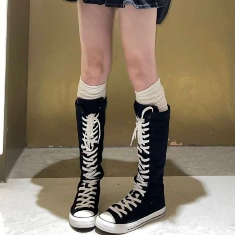 2025 여성용 새로운 하이탑 캔버스 슈즈 한국판 롱  - Knee High Boots Women 리뷰 및 가격