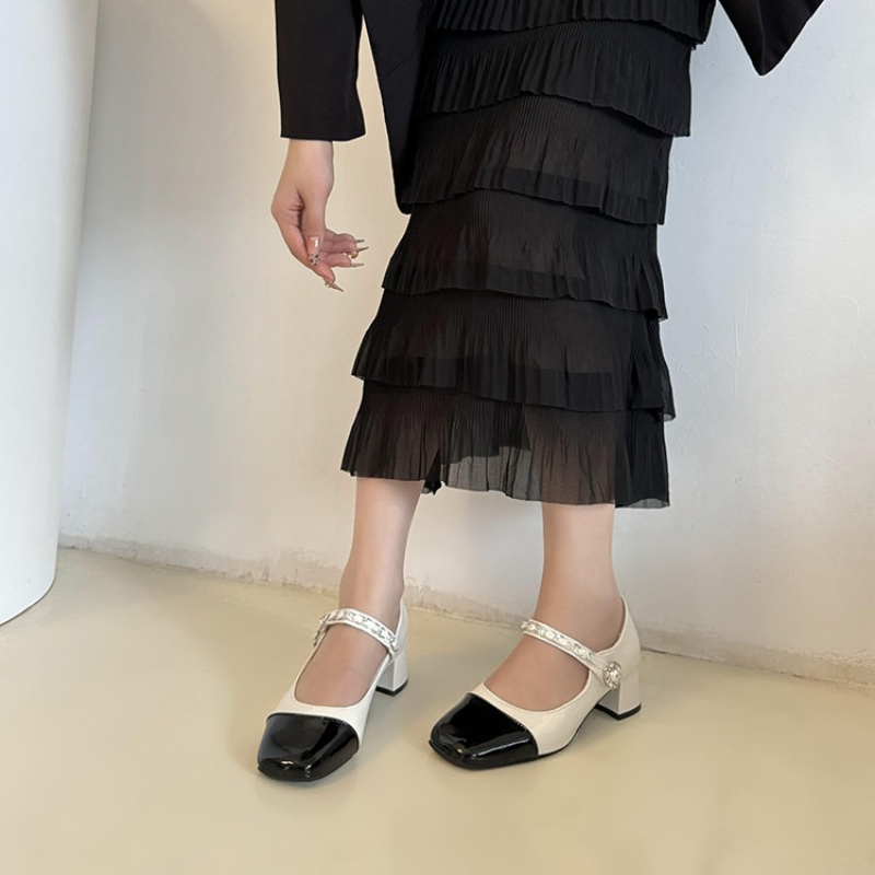 2026 펄 클래스프 두꺼운 굽 하이힐 블랙 화이트 클 - Women'S Shoes Quality 리뷰 및 가격