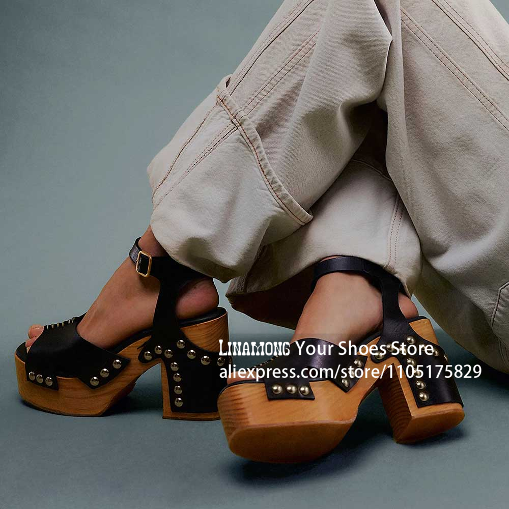 청키 힐 플랫폼 클로그 샌들, 스터드 장식 나무 블록  - Women'S Shoes Clogs 리뷰 및 가격