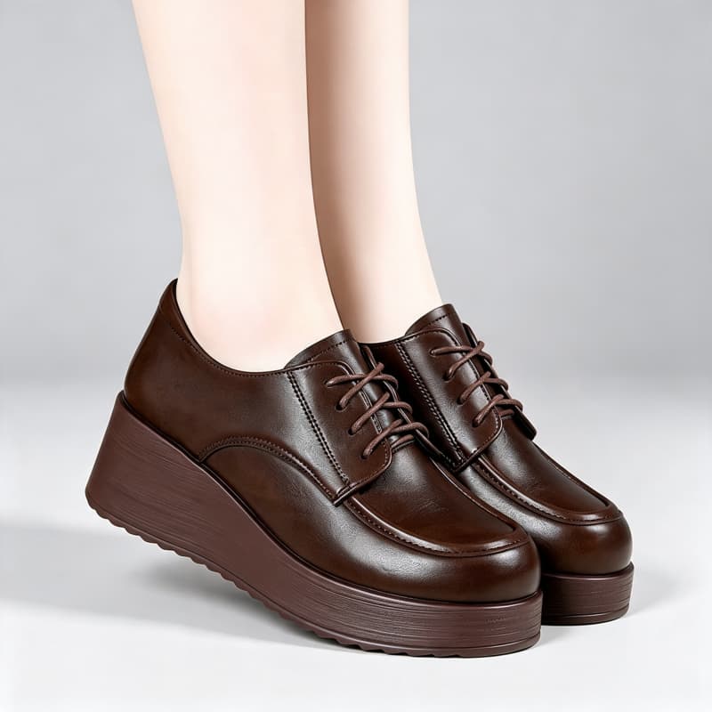 6cm 편안한 딥 마우스 소프트 가죽 슈즈 플랫폼 펌프 - Oxford Lace Up Women 리뷰 및 가격