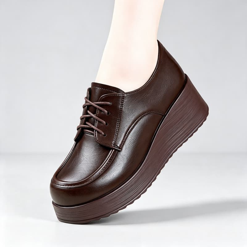 6cm 편안한 딥 마우스 소프트 가죽 슈즈 플랫폼 펌프 - Oxford Lace Up Women 리뷰 및 가격