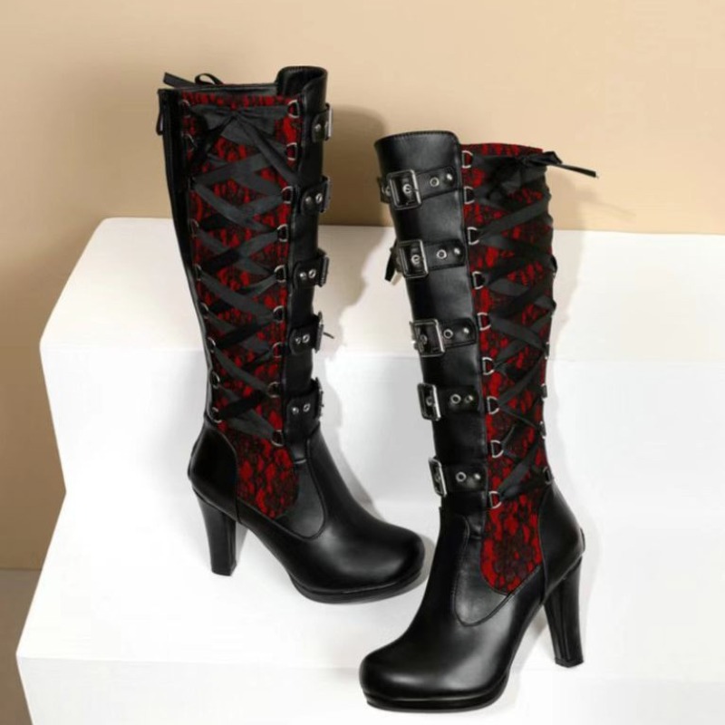 펑크 고딕 스타일 여성용 니하이 부츠 여성용 오토바이  - Knee High Boots Women 리뷰 및 가격