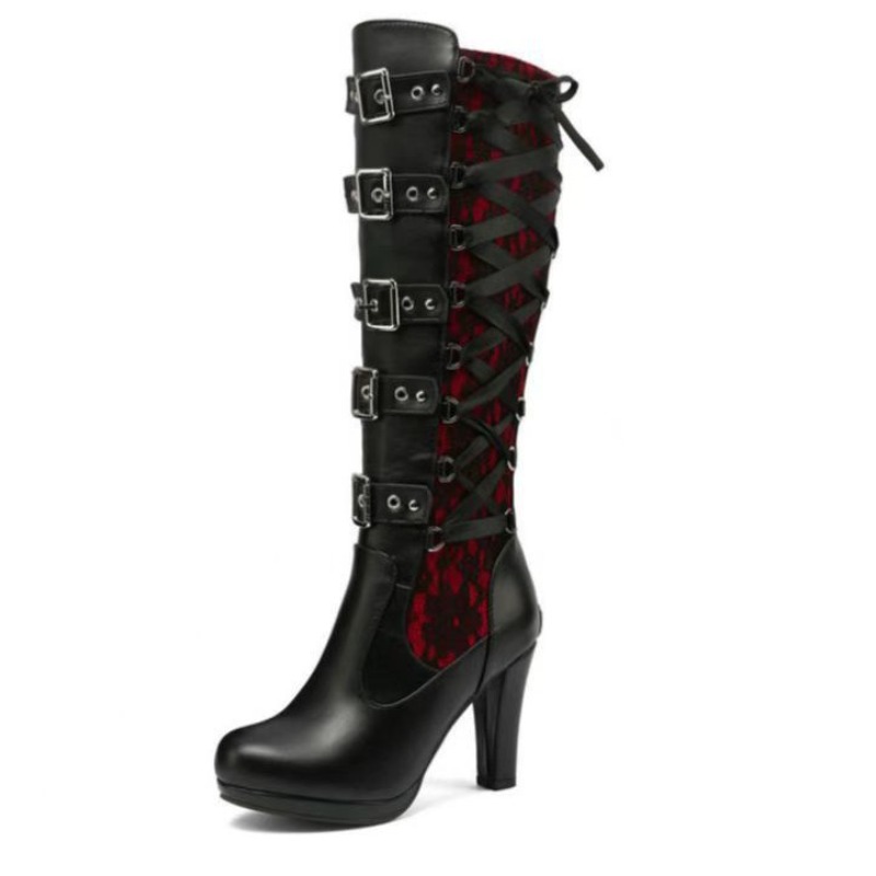 펑크 고딕 스타일 여성용 니하이 부츠 여성용 오토바이  - Knee High Boots Women 리뷰 및 가격