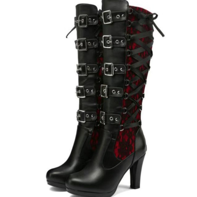펑크 고딕 스타일 여성용 니하이 부츠 여성용 오토바이  - Knee High Boots Women 리뷰 및 가격