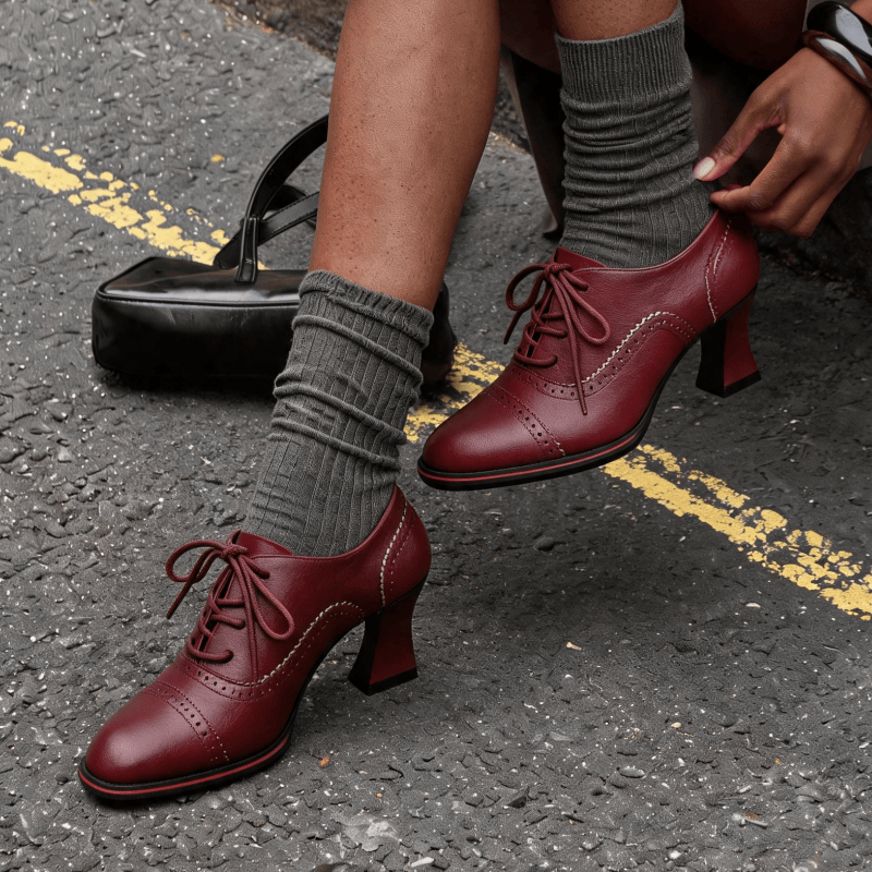 여성용 인조 가죽 브로그 옥스퍼드 힐 플레어드 미드 블 - Oxford Lace Up Women 리뷰 및 가격