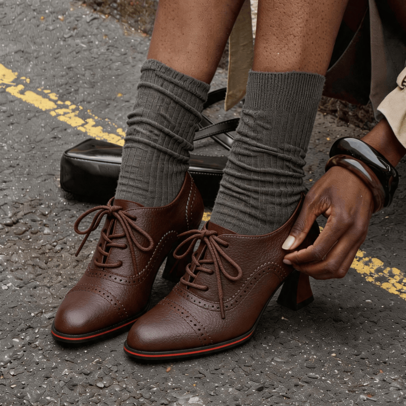 여성용 인조 가죽 브로그 옥스퍼드 힐 플레어드 미드 블 - Oxford Lace Up Women 리뷰 및 가격