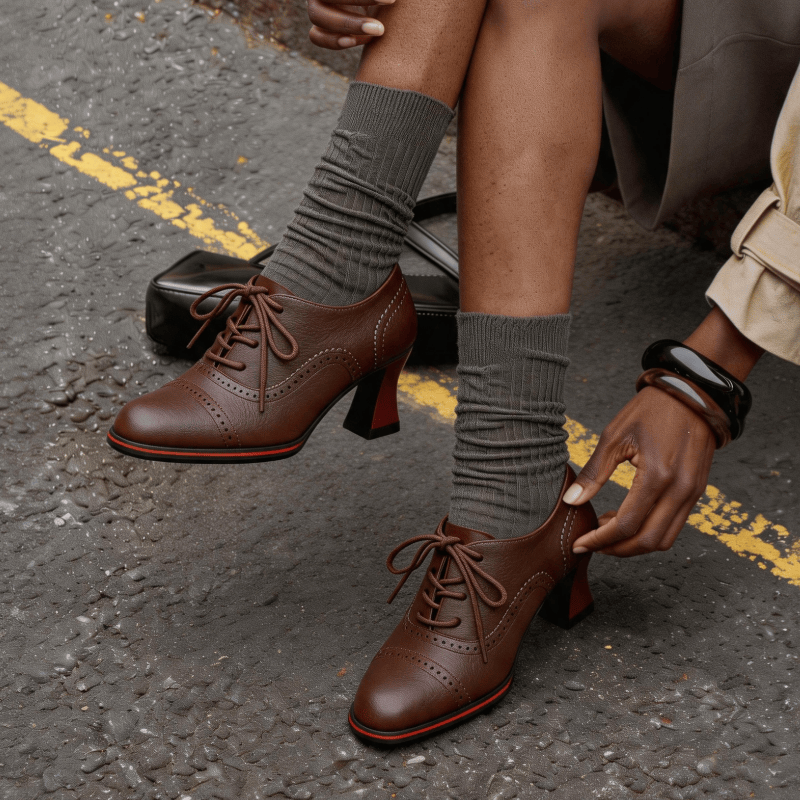 여성용 인조 가죽 브로그 옥스퍼드 힐 플레어드 미드 블 - Oxford Lace Up Women 리뷰 및 가격